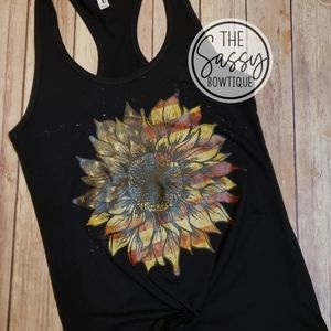 Vintage distressed American flag sunflower tank